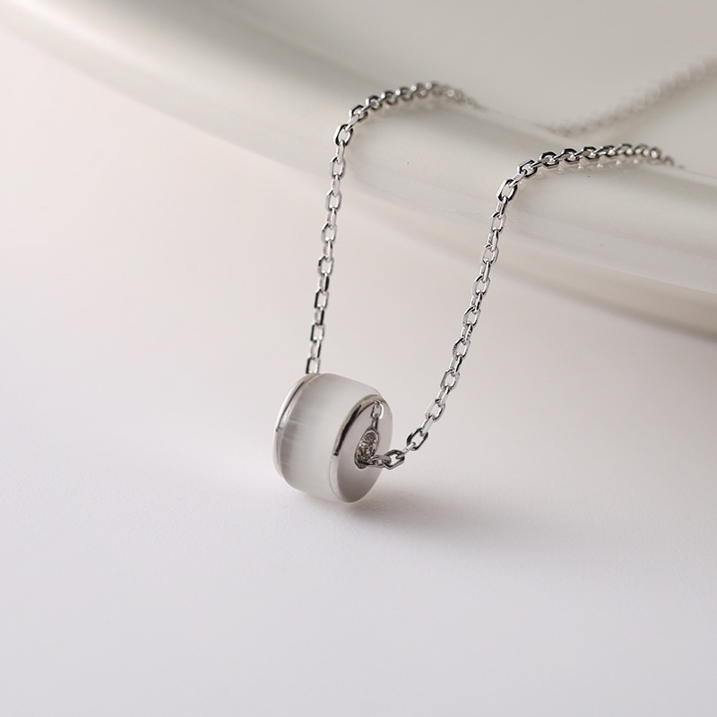 s925 sterling silver necklace small waist cat eye stone Douyin hot sale simple collarbone chain autumn and winter new product 0948A