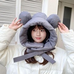 New autumn and winter cute bear ear down hat women's northern warm ear protection Lei Feng hat ski windproof cold belt