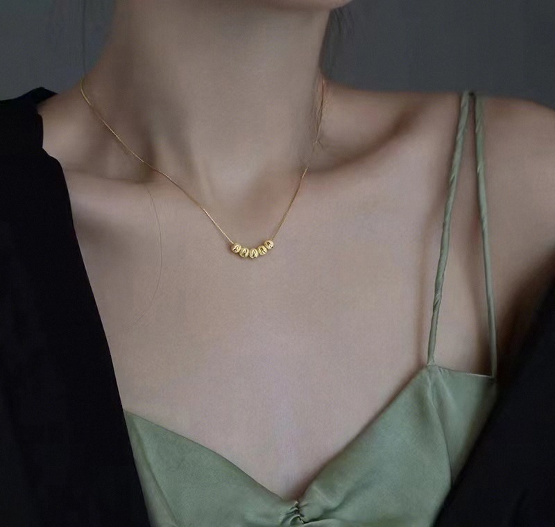Wufu Linmen necklace for women 18k gold beads without fading titanium steel gold high-end sense wealth transfer beads collarbone chain