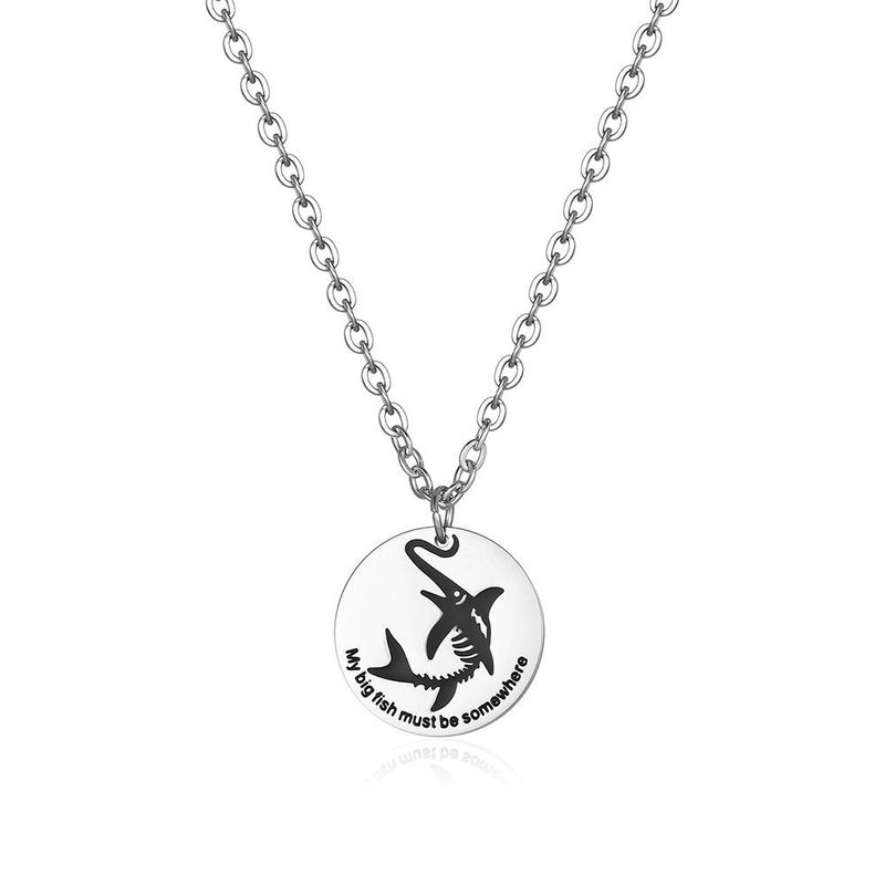 Original design of the old man and sea big marlin small round brand necklace versatile inspirational titanium steel sweater chain jewelry for men and women