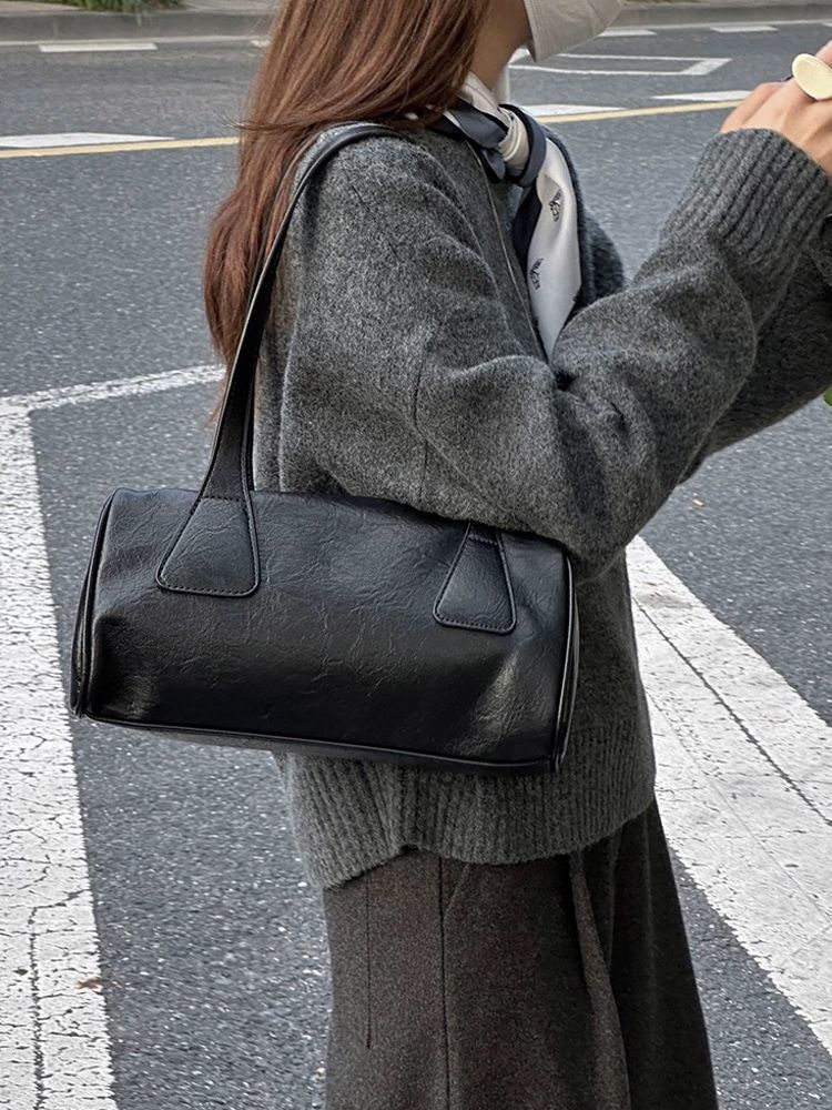 Casual simple retro commuter tote bag high-end portable underarm bag single shoulder women's bag
