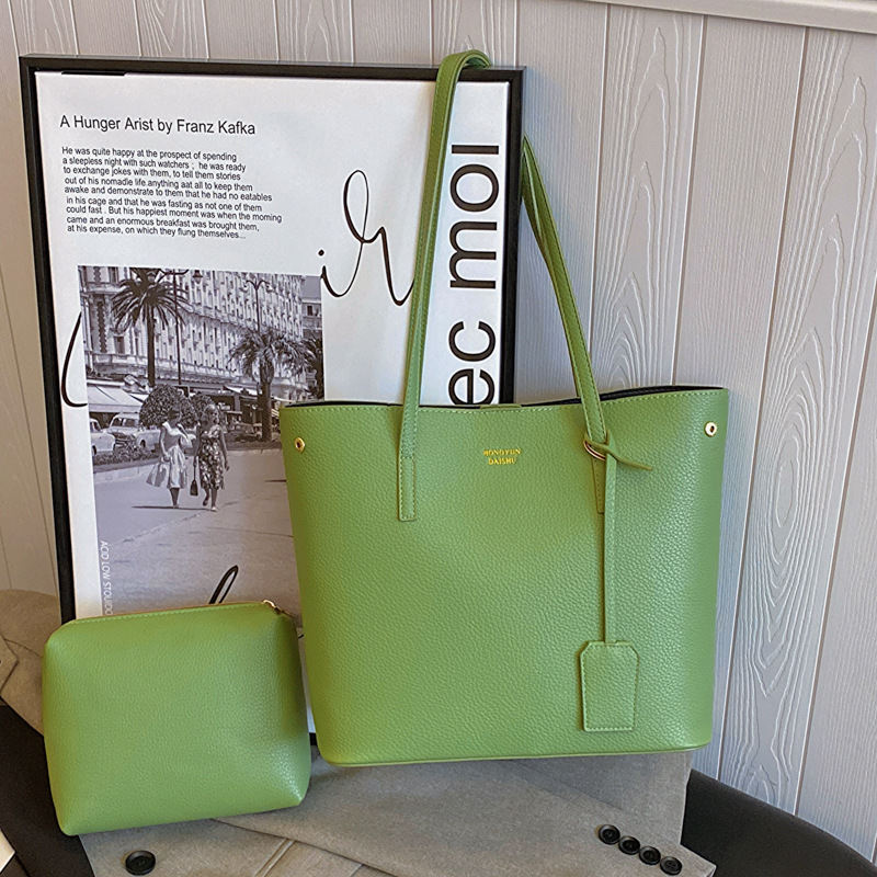 New style with new personality solid color PU tote bag handbag mother and child bag casual trendy shoulder bag women's bag