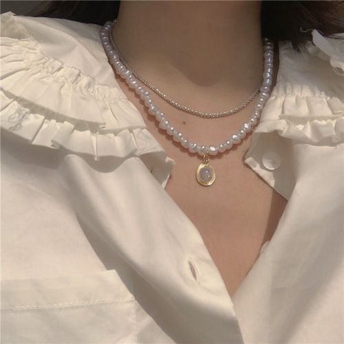 Sparkling + alien pearl necklace ~ stacked super temperament clavicle chain niche ins cold style necklace for women