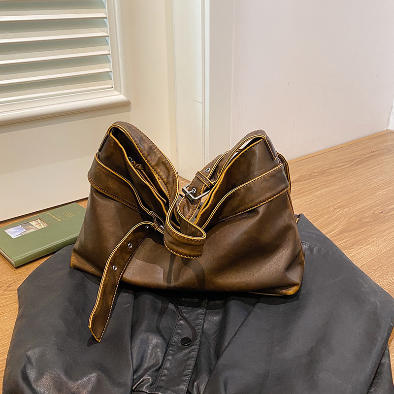Cross-border high-quality leather soft-faced commuting underarm bag new retro texture large capacity versatile crossbody bag women's bag