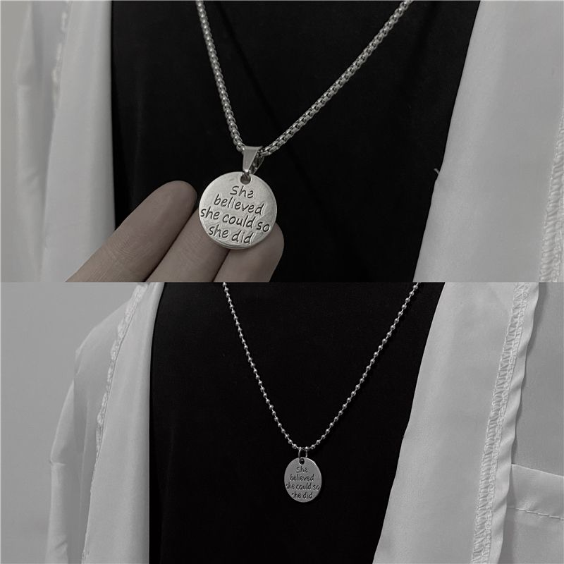 ins cold style letters round brand stainless steel necklace internet celebrity simple personalized chain necklace pendant sweater chain women