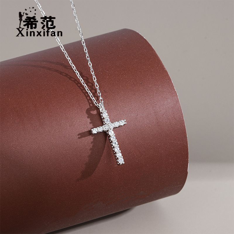 s925 sterling silver small cross necklace for women with diamonds light luxury niche high-end temperament collarbone chain hot versatile necklace