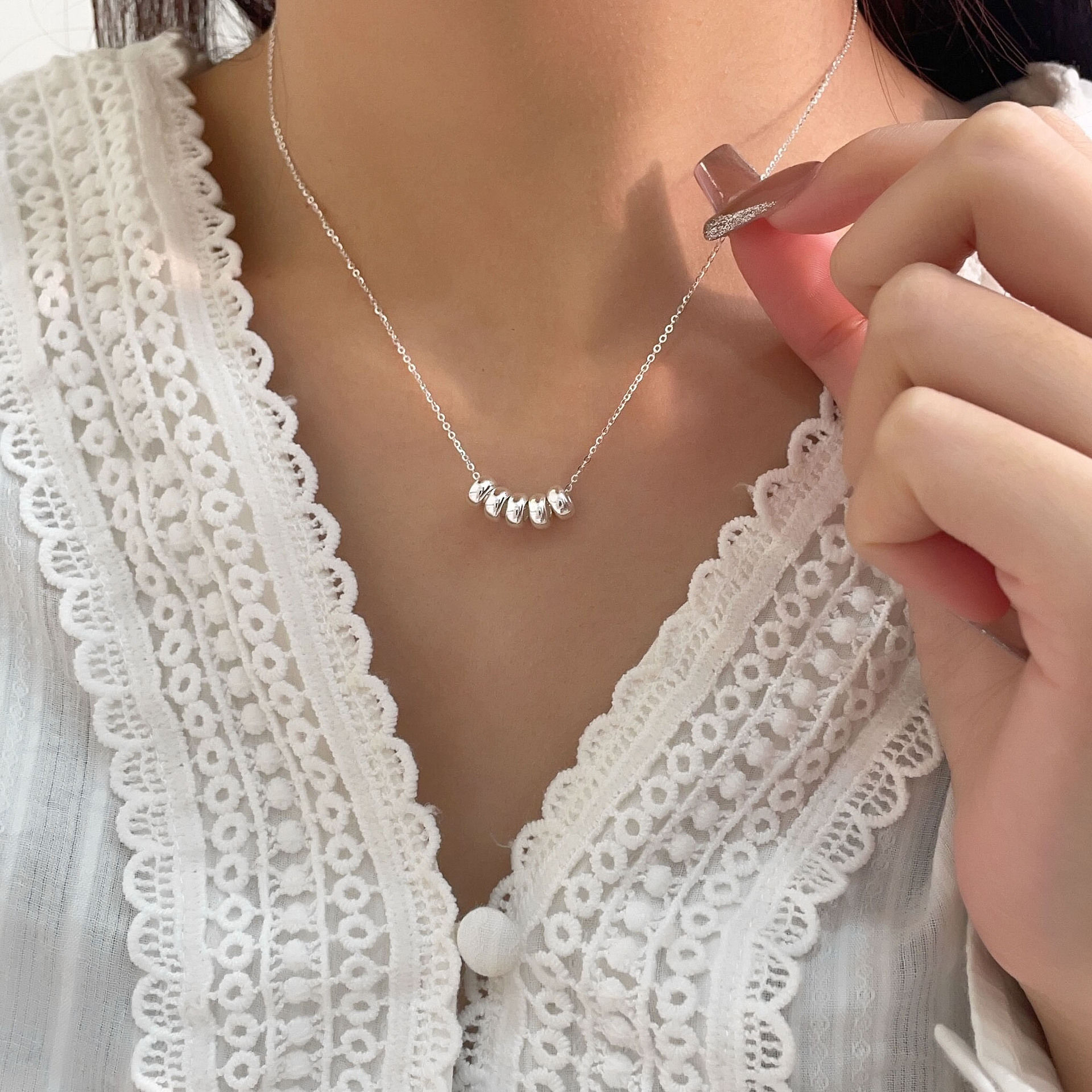 s925 sterling silver beaded necklace for women light luxury high-end niche design versatile collarbone chain