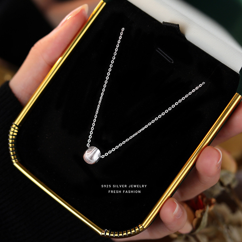 s925 sterling silver brushed glitter round bead necklace for women simple high-end fashion niche light luxury collarbone chain wholesale