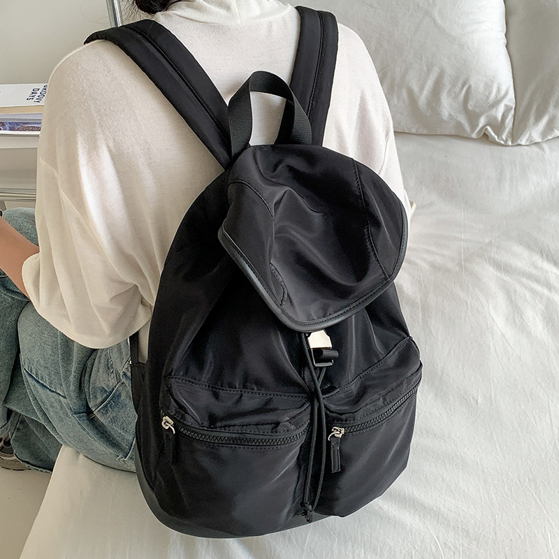 Black sporty style simple nylon backpack for women fashion new waterproof multi-pocket college travel backpack
