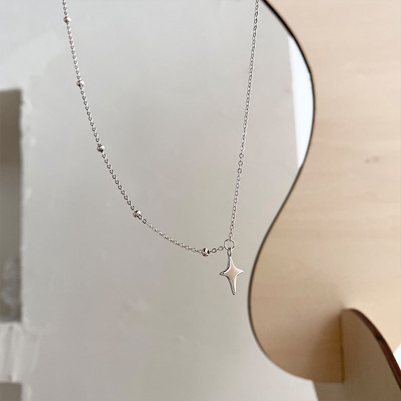 925 Silver Star Asymmetric Chain Necklace Women's Silver Chain Ins Light Luxury Simple Personalized Clavicle Chain Women's Jewelry