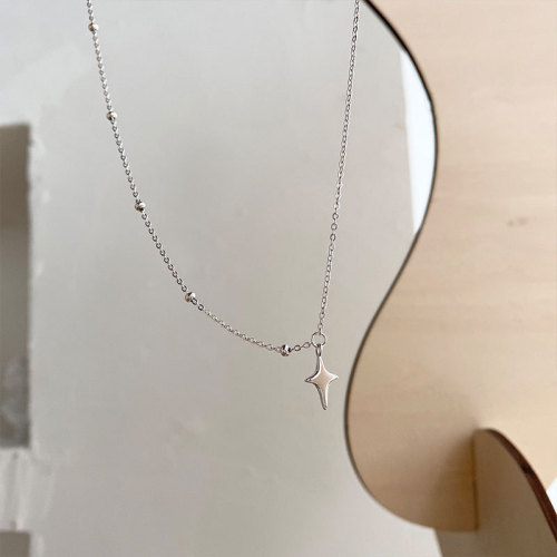 925 Silver Star Asymmetric Chain Necklace Women's Silver Chain Ins Light Luxury Simple Personalized Clavicle Chain Women's Jewelry