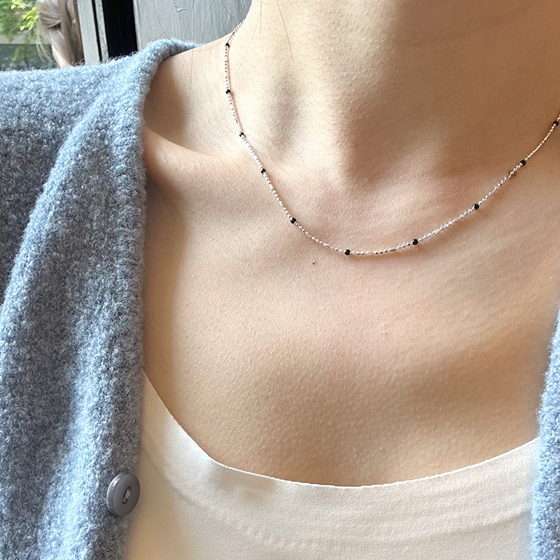 925 sterling silver black bean bean necklace for women simple classic fashion personality cold temperament short necklace N0205