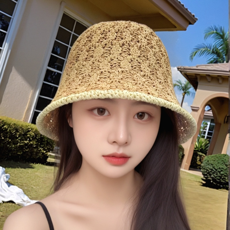 New summer hollow knitted fisherman hat fashionable versatile sun protection hat breathable basin hat sun hat