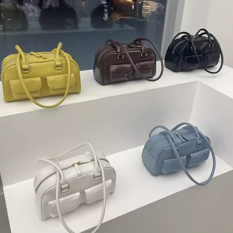 South Korean niche Xu Yunzhen same oil wax leather bowling bag multi-pocket underarm bag commuter handbag shoulder bag