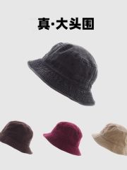 Four seasons washing big head fisherman hat small edge basin hat flat top individual Hong Kong style short brim 63cm large size hat