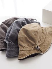 Fleece wash black gray short-brimmed fisherman hat autumn and winter new big head circumference 63cm large size men and women flat top basin hat