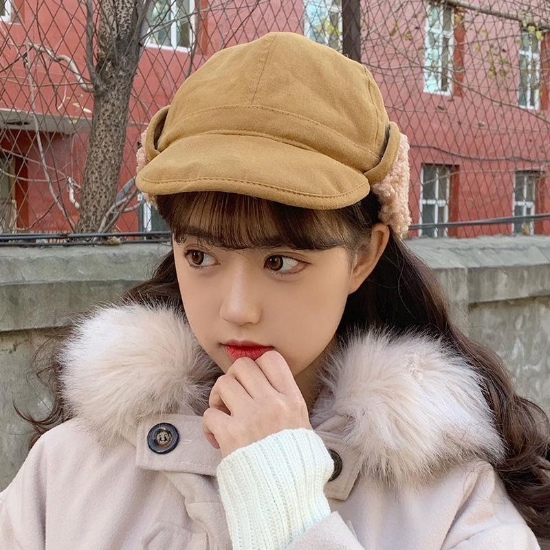 Women's hats thickened and warm in winter lamb velvet short brim baseball cap ear protection flying hat Northeast bike Lei Feng hat men