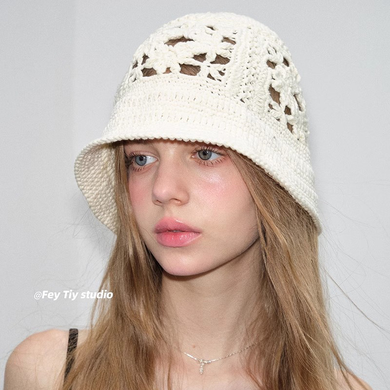 Handmade crochet fisherman hat pure cotton versatile pot hat spring and summer new simple wool hat fashionable retro hat