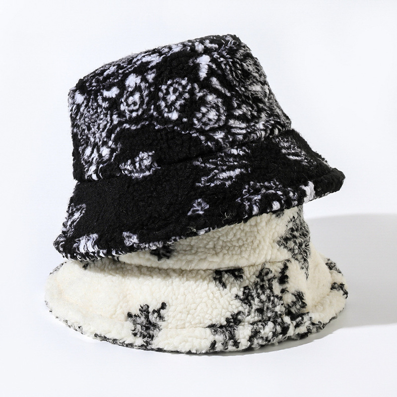 Paisley pattern plush fisherman hat autumn and winter new warm lamb wool hat European and American style foreign trade basin hat
