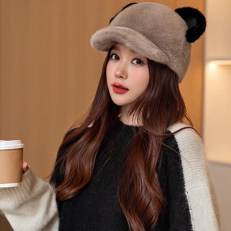 【99% positive review rate】New imitation mink plush baseball cap knight hat fashionable Mickey hat cute autumn and winter baseball cap making it look slim and fashionable