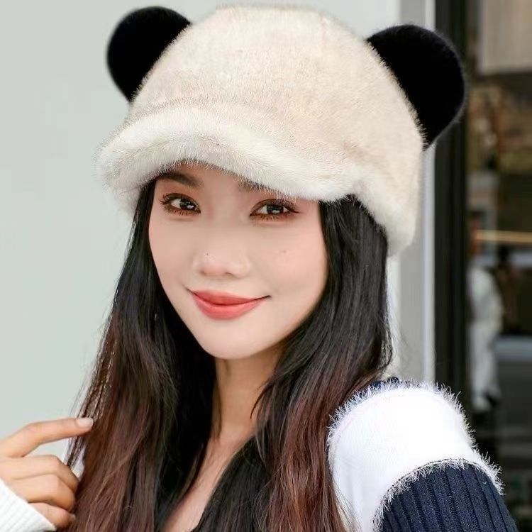 Cross-imitation mink hair Mickey hat women cat ear baseball hat autumn and winter cross-border hot sale fashion thickened warm women