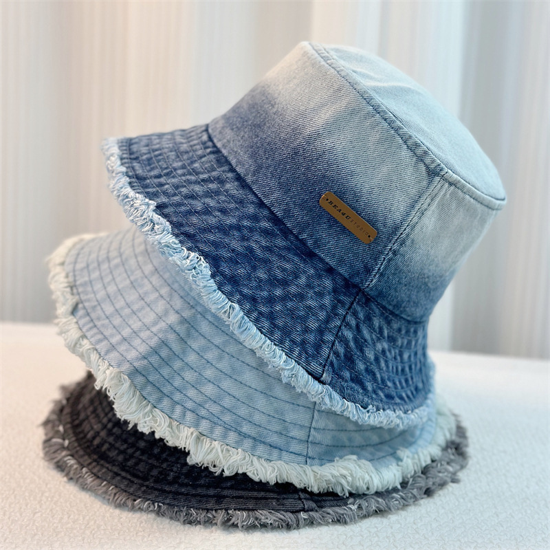 Spring new style gradient bristle wash denim fisherman hat women casual sun protection hat women bucket hat
