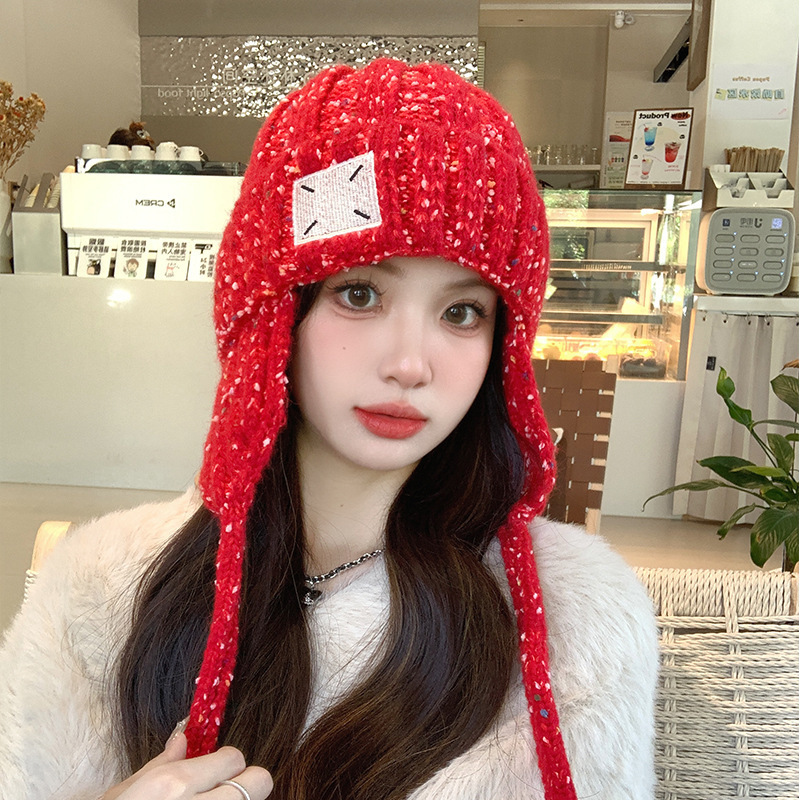 Cloth knitted wool hat for women in winter warmth protection ear protection Lei Feng hat windproof cold belt showing face small bag head hat