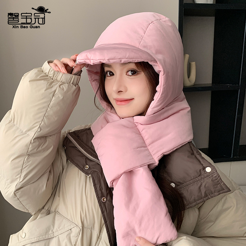 Winter windproof ear protection head hat outdoor versatile fashion hat scarf integrated cycling and skiing women's warm hat