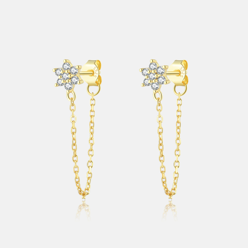 Korean style new style s925 sterling silver tassel chain flower ear buckle earrings personalized trend versatile and exquisite women's style