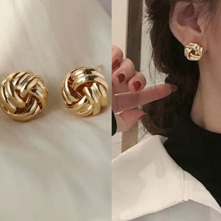 S925 silver needle simple classic kink thread earrings niche design earrings female temperament Korean personality earrings
