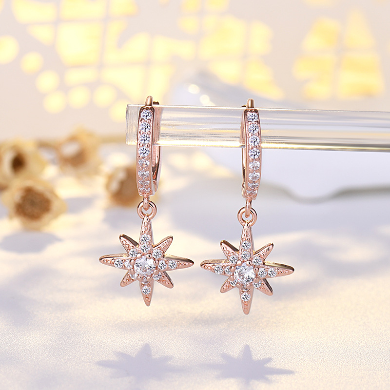 Cross-border European and American diamond-inlaid zircon star ear buckle s925 sterling shiny ear buckle ear stud earrings Douyin Kuaishou live streaming source