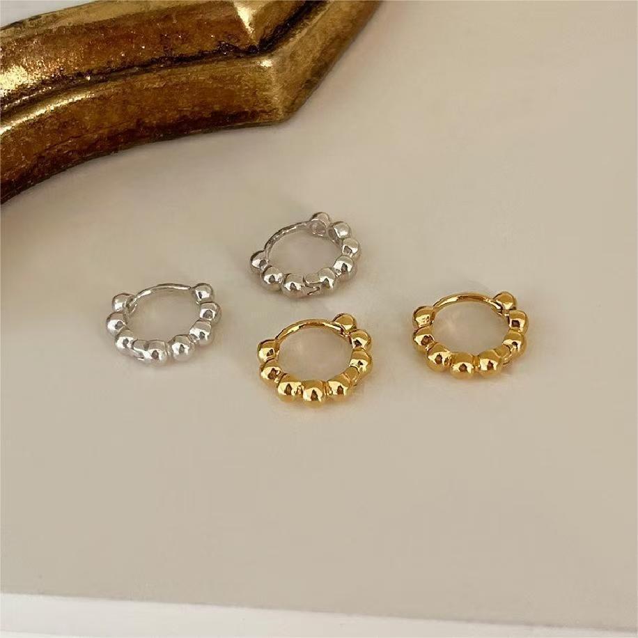 New Chinese style 925 Tremella button for women round beads simple and fashionable ins style round earbud earrings earrings for women