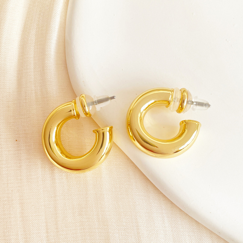 Wholesale European and American cross-border fashionable ins style copper 18k gold plated hollow tube earring semicircle unique quality earrings