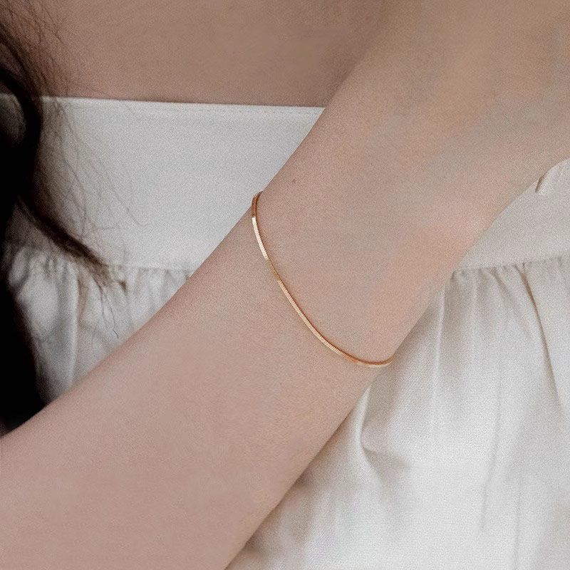 925 silver simple and versatile stacked square snake bone chain bracelet for girls ins style commuting high-value plain chain bracelet
