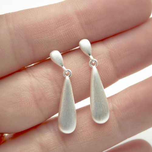 【Little Raindrop】Silver brushed water drop earrings minimalist commuter ear clip earrings mosquito coil plate without ear piercings without pain
