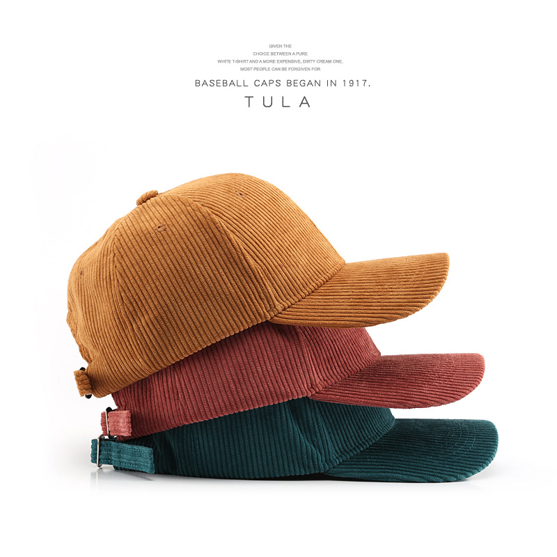 Autumn and winter women corduroy solid color light plate curved brim baseball cap Japanese trendy men outdoor women sports warm baseball cap