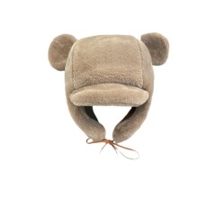 Winter ear protection plus velvet thickened hat for women Korean style cute bear ear Lei Feng hat cold-proof plush warm Lei Feng hat