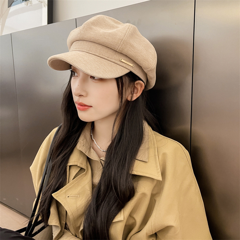 Simple and versatile autumn and winter new octagonal beret women's warm hat Korean and Japanese sweet internet celebrity travel