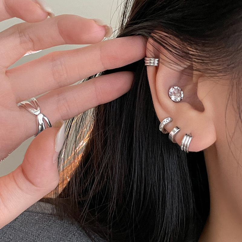 Three-layer line wrap earbuds for women's personality simple overlapping coil plain earrings Korea Dongdaemun circle earrings