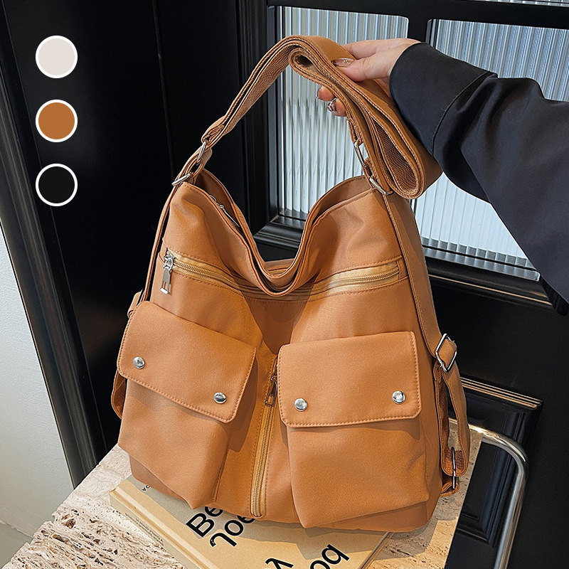 Women's bag new street fashion solid color nylon shoulder bag crossbody multi-pocket multi-purpose women's bag large capacity bag