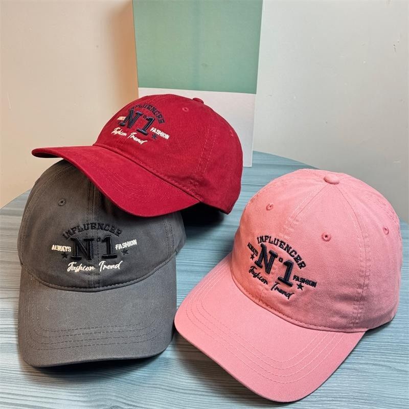 Four seasons wash dark blue beige embroidered alphabet baseball cap
