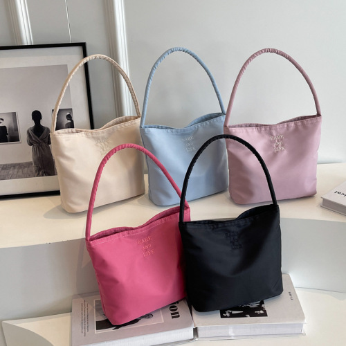 Korean hand-to-wear nylon cloth bag for women in summer new trendy embroidered underarm bag versatile one-shoulder bucket bag