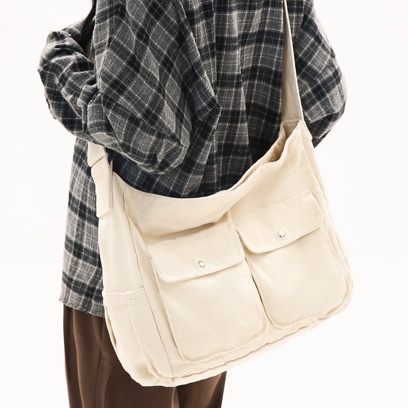 Workwear style crossbody bag men's ins one-shoulder canvas bag student class bag street large-capacity literary and casual bag