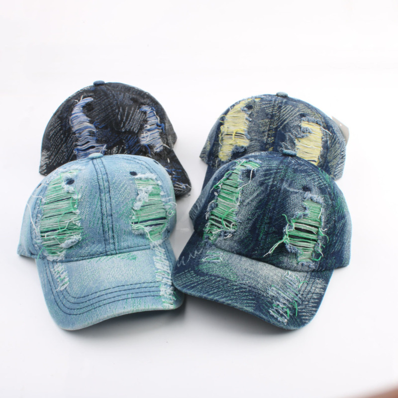 Korean style fashion washing and ripped baseball hat for women four seasons showing their faces, casual and versatile baseball cap trendy men