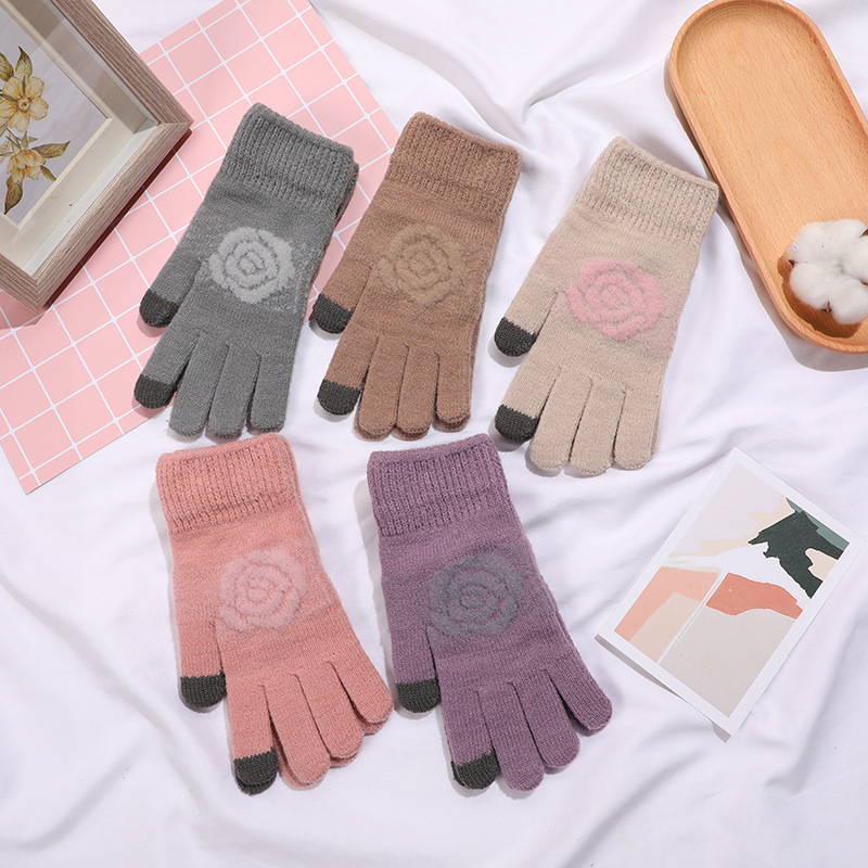Adult split finger gloves wholesale cold-proof yarn men and women winter touch screen gloves outdoor biker warm knitted gloves