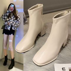 Black Martin boots autumn and winter short boots for women plus velvet white thick heel high heel short boots for women in autumn and winter fashionable internet celebrity