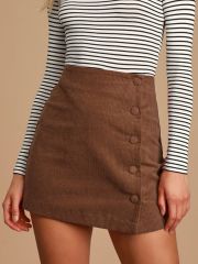 Cross-border women's corduroy skirt autumn and winter solid color cloth buckle zipper short skirt high waist slim hip-pack skirt