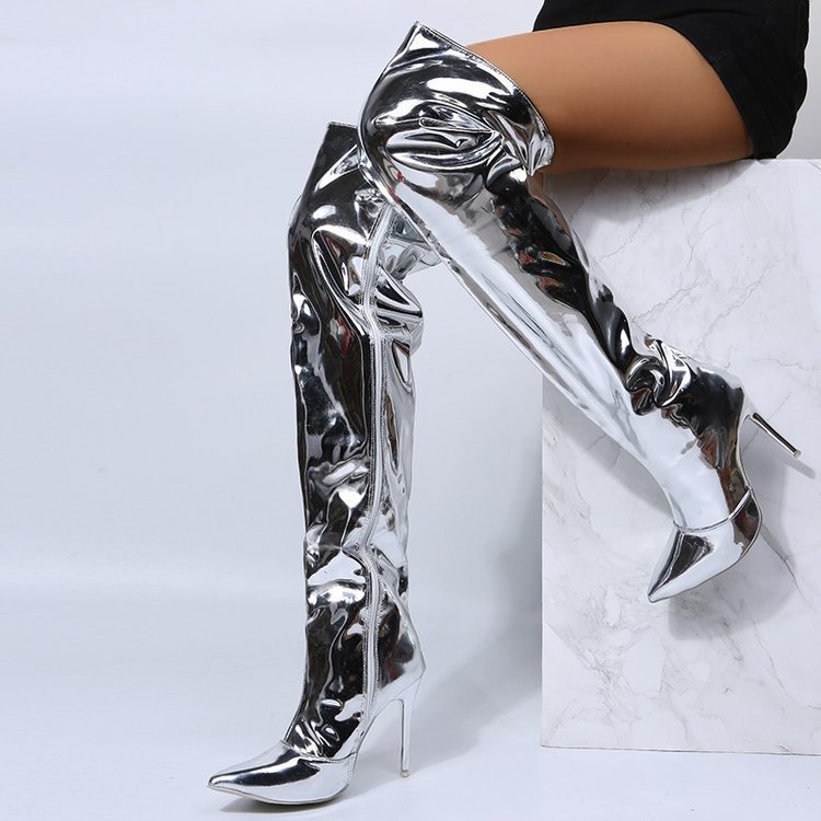 New autumn AliExpress Amazon silver over-knee boots European and American style stilettos size 43