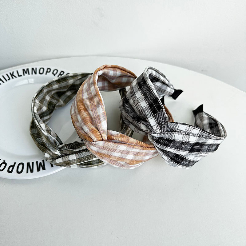 New plaid cross wide-edged fabric hairband Korean version adult hairpin hairpin headband hair accessories art