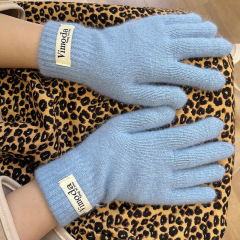 Korean version of rabbit hair exposed finger touch screen gloves for women in winter five-finger cold-proof gloves windproof and warm knitted gloves for delivery